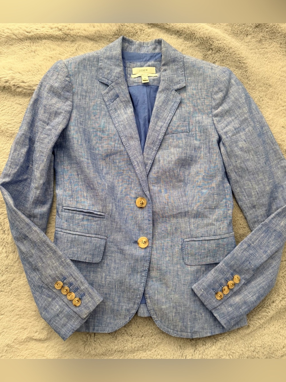 J. Crew Schoolboy Linen Blazer Jacket Soft Cotton Lined Blue Chambray Size 00